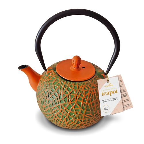 Orange Japanese Cast Iron Teapot by Charbrew - 800ml with Mesh Strainer