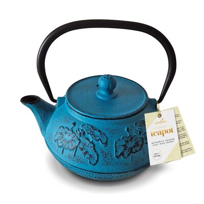 Blue Japanese Cast Iron Teapot by Charbrew - 900ml with Mesh Strainer