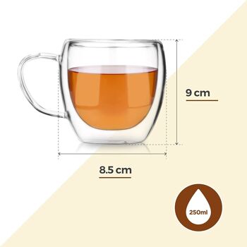 Lot de 2 tasses à thé en verre borosilicaté à double paroi par Charbrew – 250 ml isolées, légères, résistantes à la chaleur 3