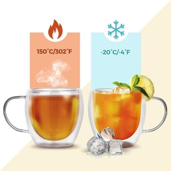 Lot de 2 tasses à thé en verre borosilicaté à double paroi par Charbrew – 250 ml isolées, légères, résistantes à la chaleur 5