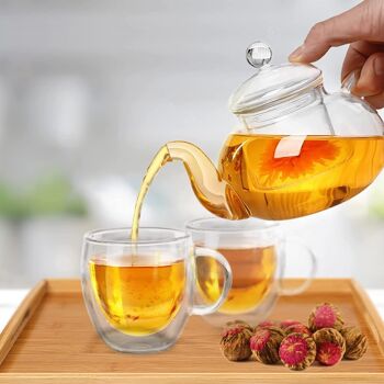 Lot de 2 tasses à thé en verre borosilicaté à double paroi par Charbrew – 250 ml isolées, légères, résistantes à la chaleur 7