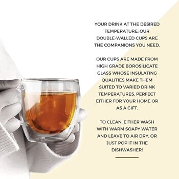 Lot de 2 tasses à thé en verre borosilicaté à double paroi par Charbrew – 250 ml isolées, légères, résistantes à la chaleur 8