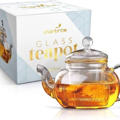 Teiera in vetro borosilicato da 800 ml di Charbrew - Con colino da tè per tè sfuso o bustine di tè