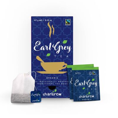 Thé Earl Grey biologique par Charbrew - 20 sachets de thé emballés individuellement