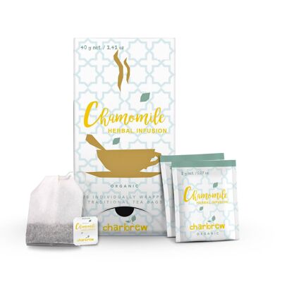 Té de manzanilla orgánico de Charbrew - 20 bolsitas de té envueltas individualmente