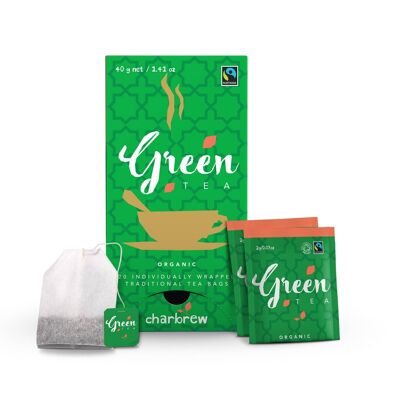 Organic Green Tea by Charbrew - 20 Individually Wrapped Teabags