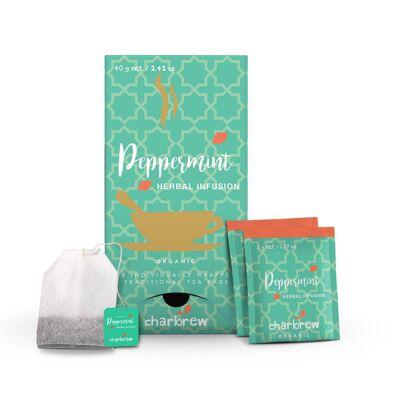 Organic Peppermint Tea by Charbrew - 20 Individually Wrapped Teabags