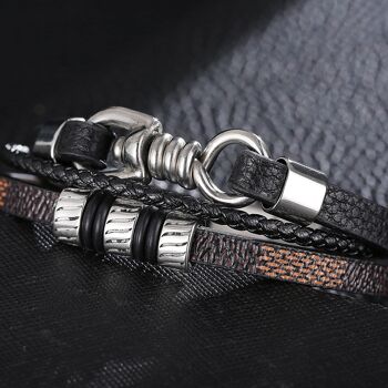 Bracelet en cuir véritable multicouche avec éléments en acier inoxydable 4