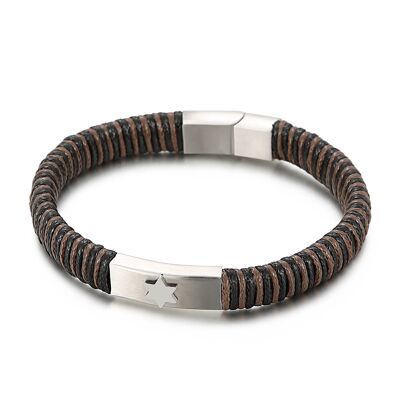 Brown leather bracelet Star in silver, matt and gold.