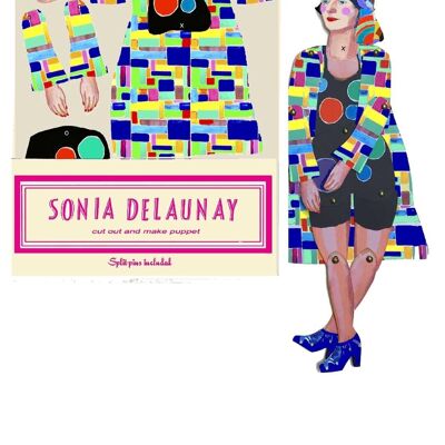 Sonia Delaunay schneidet und fertigt eine Künstlerpuppe, eine lustige Aktivität und ein Geschenk