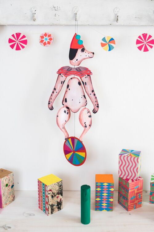 Nursery Circus Dog Kinetic Mobile for playroom and bedroom decor