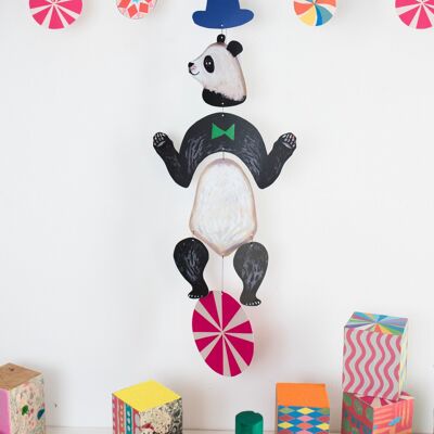 Nursery Cirucus Panda Kinetic Mobile for playrooms and kids decor