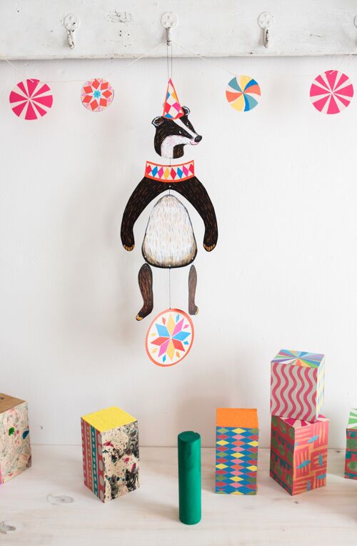Nursery Cirucus Badger Kinetic Mobile for Playrooms and kids decor