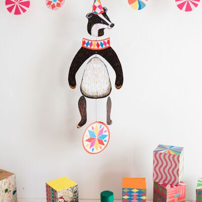 Nursery Cirucus Badger Kinetic Mobile for Playrooms and kids decor