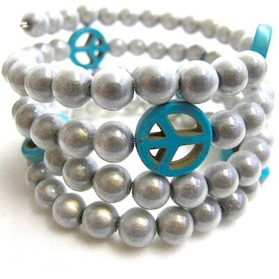 Peace Bracelet in White and Turquoise 7.5 cm (about circumference)