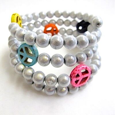 Peace Bracelet in White and Multicolors 7.5 cm (about circumference)