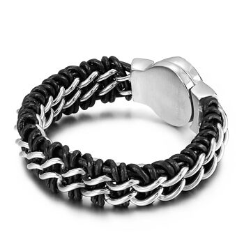 Bracelet Lion. Bracelet en cuir noir avec des éléments et une image cool en acier inoxydable. 5