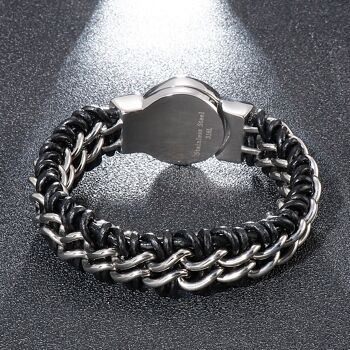 Bracelet Lion. Bracelet en cuir noir avec des éléments et une image cool en acier inoxydable. 4