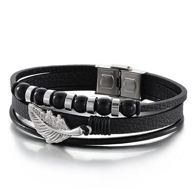 Leather bracelet men Leaf | packed in luxury jewelery box | men's bracelet