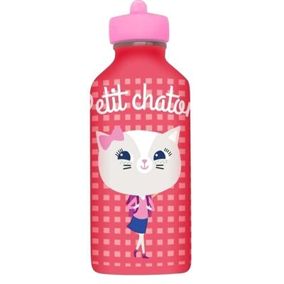 Stainless steel metal water bottle Child - Little Kitten - Pink