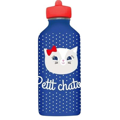 Stainless steel metal water bottle Child - Little Kitten - Blue