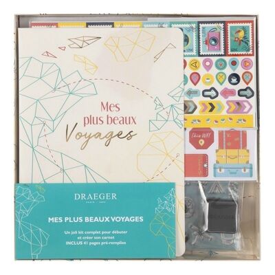 Draeger Paris - Kit carnet de Voyages "Mes Plus Beaux Voyages" - Carnet A5 + Accessoires de décoration, Multicolore