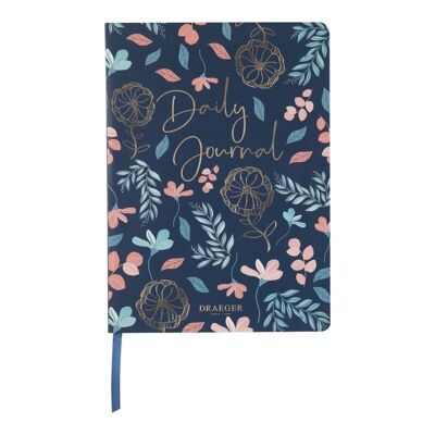 Daily Journal A5 notebook, navy and pink flowers