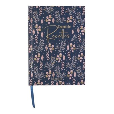 Libro de recetas A5, azul marino floral