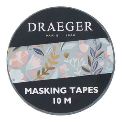 Masking tape fleuri bleu, or à chaud, 10m