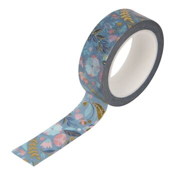 Masking tape fleuri bleu, or à chaud, 10m 2