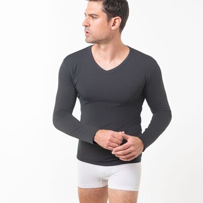 Long Sleeve Fleece T-Shirt-Black