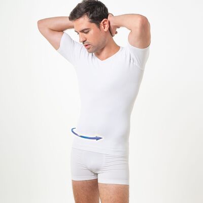 Camiseta adelgazante reafirmante vientre plano con fibra inteligente Emana-Blanco