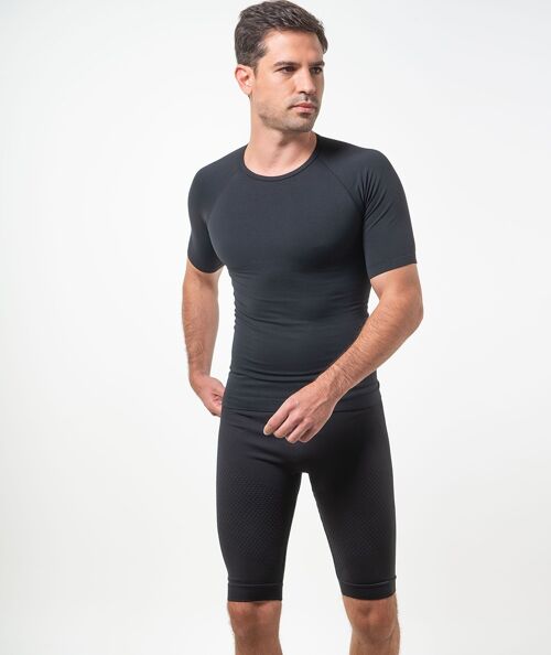 Camiseta adelgazante reafirmante vientre plano con fibra inteligente Emana-Negro