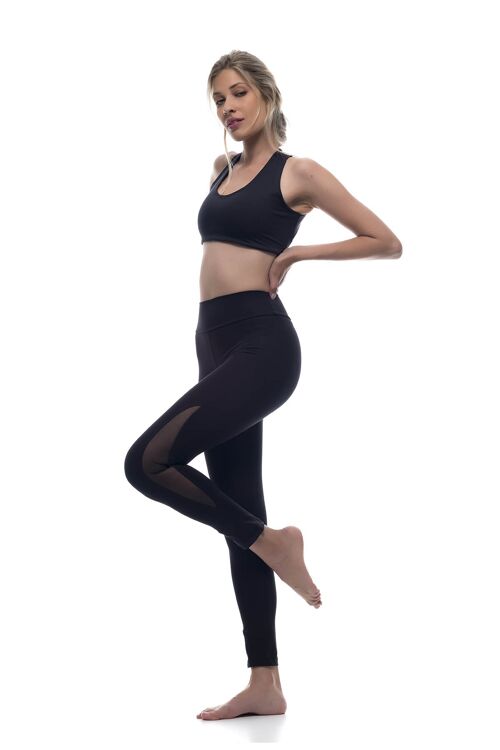 Legging compresivo fitness-yoga con detalle de transparencia-Negro