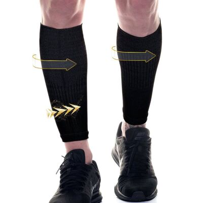 Injury Resistant Graduated Compression Calf Sleeves - Triple Action Smart Fiber®-Black