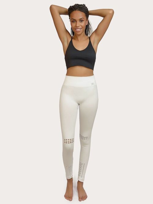 Leggings moldeadores con calados para yoga-Blanco