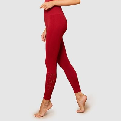 High-waisted shaping leggings with perforated pattern-Burgundy