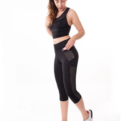 Top corto e leggings modellanti sportivi-Nero