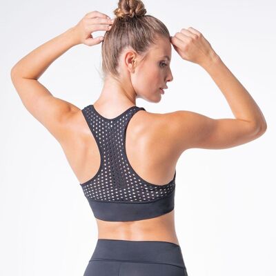 High Support Crop Top with Cut Out Perforations-Black