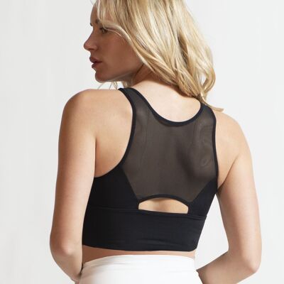 Sports crop top with opening and transparency-Black