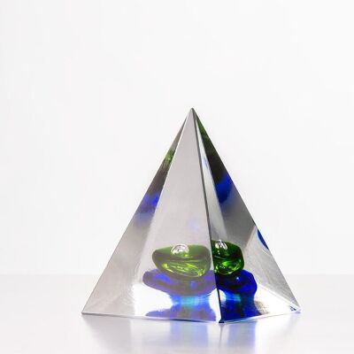 Pyramid Paperweight - Green & Blue