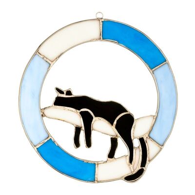 Hanging Stained Glass Circle - Cat Design - Blue - "Do not Disturb"