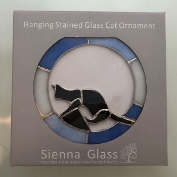 Cercle de vitrail à suspendre - Design chat - Bleu - "Prêt à bondir" 4