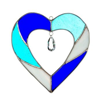 Vitrail Cœur à suspendre - Bleu 3