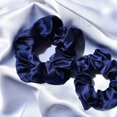 2 x Silk Scrunchies - Navy Blue