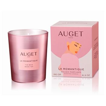 AUGET Bougie parfumée La Romantique - Parfum THÉ Bois - Cire Naturelle - 100% Made in France - 180 grammes - Plus de 40 Heures de Combustion 1