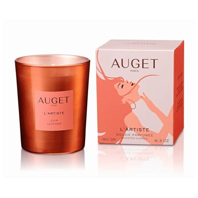 AUGET L'Artiste scented candle - Leather Perfume - Natural Wax - 100% Made in France - 180 grams - Over 40 Hours of Combustion
