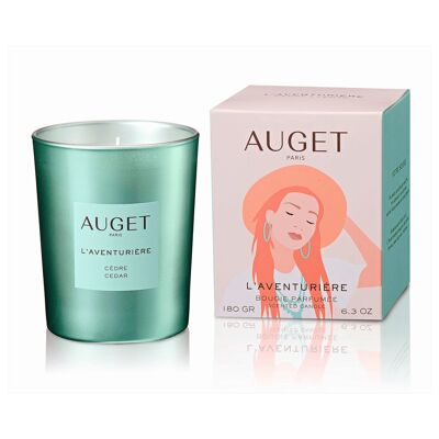 AUGET Bougie parfumée L'AVENTURIÈRE - Parfum CÈDRE - Cire Naturelle - 100% Made in France - 180 grammes - Plus de 40 Heures de Combustion