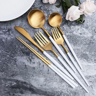 MAYA Cutlery set 16 pcs matte gold/white
