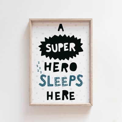 Un supereroe dorme qui Stampa artistica per bambini in stile scandinavo-A3